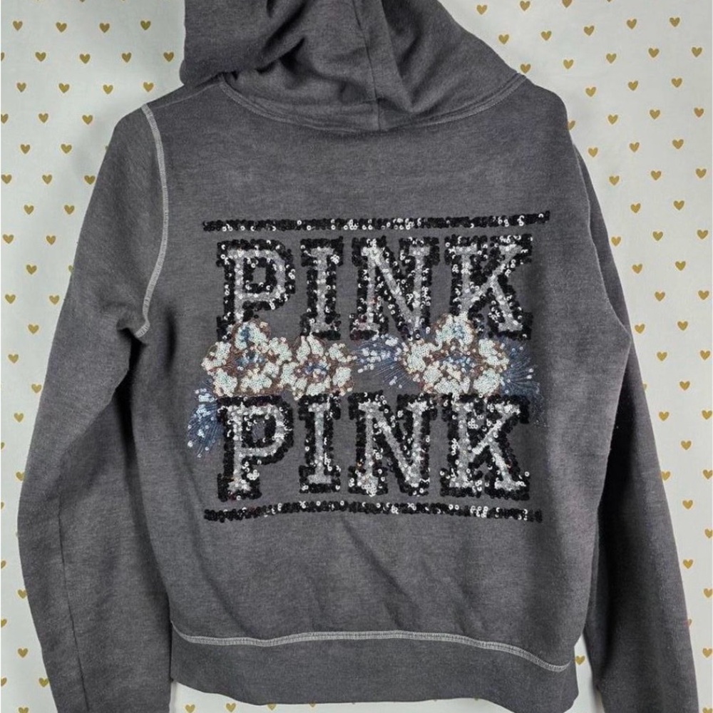 Victoria's Secret VS Pink bling rhinestone hibiscus hoodie full zip M